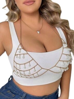 Plus Size Pearl Detail Hanging Neck Chain For Lingerie Accessory size XL